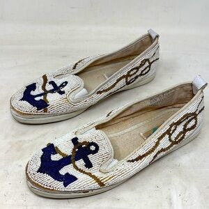Beadz tm beaded white anchor flats made in taiwan women’s size 7.5